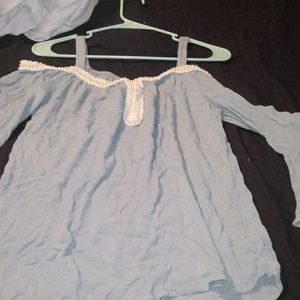 Turquoise cold shoulder shirt